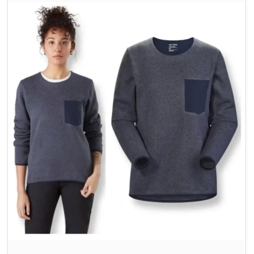 Arcteryx Covert Sweater Womens Medium purple Gray Fleece Crew Neck Pullover